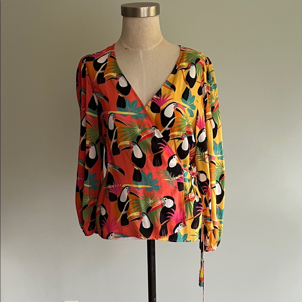 Farm Rio Tropical Print Wrap Top